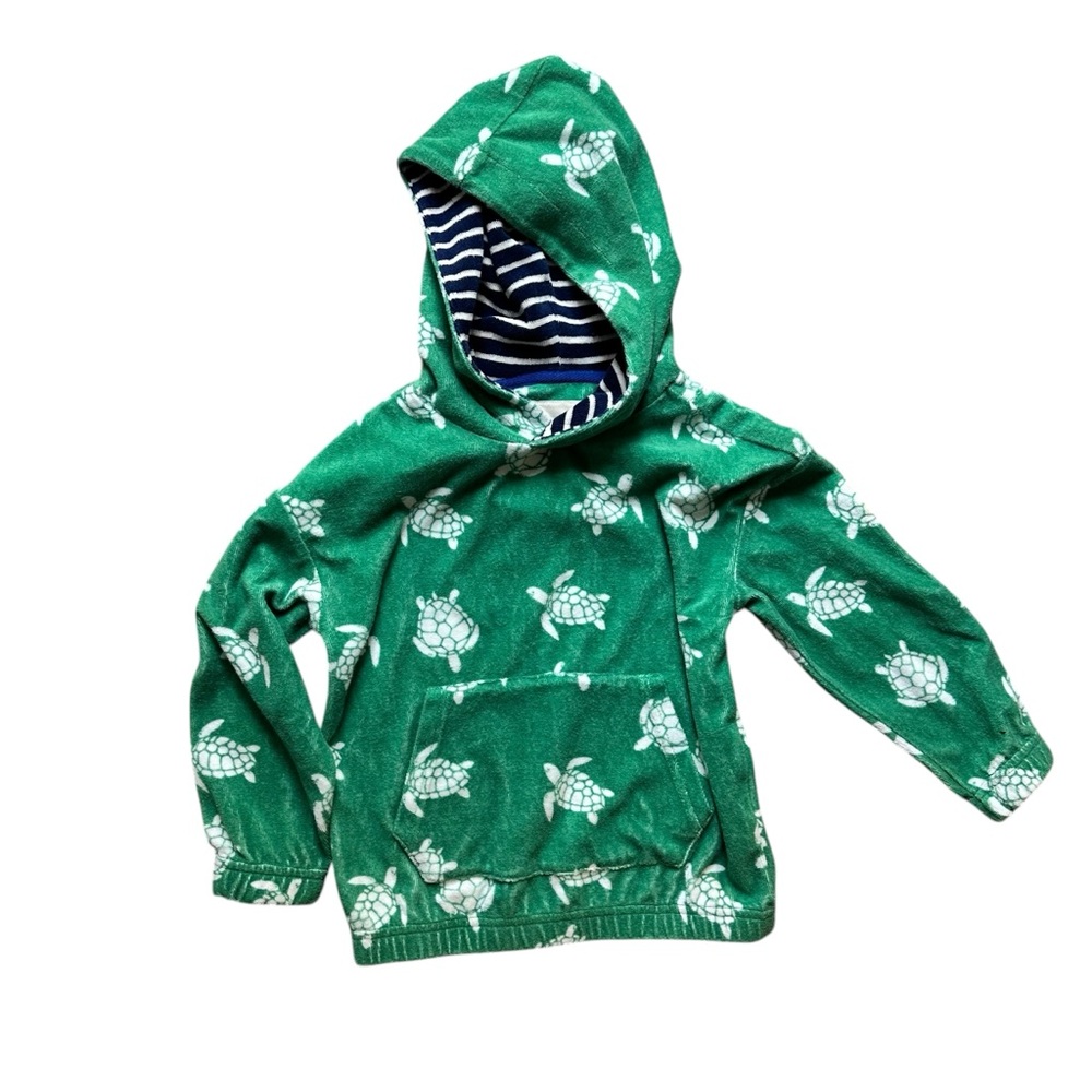 Mini Boden‎ Terry Cloth Hooded Cover-up Green Turtles Size 6-7 Years
